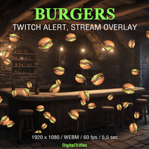 Twitch アラート アニメーション バーガー、ストリーム オーバーレイ ストリーマーと Vtuber 向けハンバーガー アラート / Twitch Alert Animated Burgers, Stream Overlay Hamburger Alert for Streamers and Vtubers