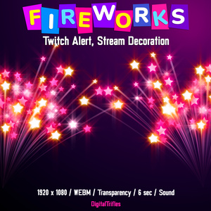 ピンクの明るいアニメーション花火、Twitch アラート、透明な背景とサウンドを備えたストリーム オーバーレイ / Animated Pink Fireworks, Twitch Alert, Stream Overlay with Transparent Background and Sound