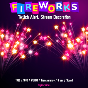 ピンクの明るいアニメーション花火、Twitch アラート、透明な背景とサウンドを備えたストリーム オーバーレイ / Animated Pink Fireworks, Twitch Alert, Stream Overlay with Transparent Background and Sound