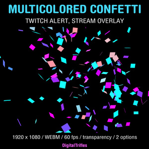 アニメーション化された Twitch アラート、紙吹雪ストリーム オーバーレイ / / Confetti Twitch Alerts, Stream Overlays, Multicolored Animation on a Transparent Background, Stream Assets for Streamers and VTubers