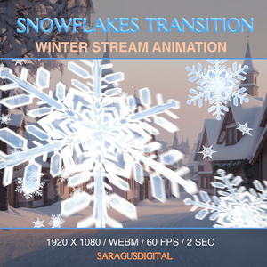 スノーフレーク・スティンガー・トランジション、冬の配信向けのアニメーション雪オーバーレイ、Twitch用シーンチェンジ、降雪、クリスマス、正月 / Snowflakes stinger transition, animated snow overlay for winter streams, Twitch transition, Christmas, New Year