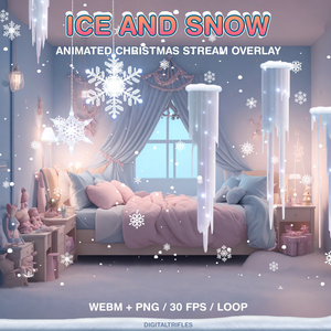 クリスマス配信装飾、冬のアニメーションTwitchオーバーレイ、氷、雪、雪の結晶、かわいくて居心地の良いストリーミング素材（ストリーマーやVtuber向け）/ Christmas Stream Decoration, Winter Animated Twitch Overlays, Ice, Snow, Snowflakes, Cute Cozy Streaming Assets