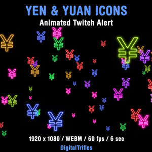 円と元の記号Twitchアラート、マネーストリームデコレーション、日本と中国の通貨記号、ストリーマーとVTuber向けのアニメーションオーバーレイ / Yen and Yuan Sign Twitch Alert, Money Stream Decoration, Japanese and Chinese Currency Symbol, Animated Overlay