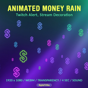 マネーレインTwitchアラート、落下するドル記号、新しい寄付、応援、ビット、ヒント、サウンド付きアニメーションストリームオーバーレイ / Money Rain Twitch Alert, Falling Dollar Signs, New Donation, Cheer, Bits, Tips, Animated Stream Overlay with Sound