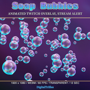 シャボン玉、アニメーションアラート、Twitchオーバーレイ、VTuberやストリーマー向けのストリーム装飾 / Flying Soap Bubbles, Animated Twitch Overlay, Fullscreen Alert, Cute Stream Decoration