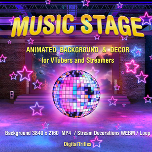 アニメーション化された VTuber 背景、音楽ステージと装飾、ダンス、歌、カラオケ、チャット、向けの Twitch ストリーム アセット、4K / Animated Background Music Stage and Decor, Twitch overlays, Stream Assets, Loop, 4K, Dance, Sing, Karaoke, Chatting