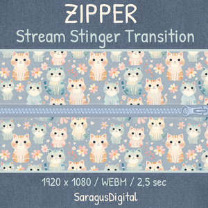 Twitchスティンガートランジション、ジッパーとかわいい猫、配信トランジション、アニメーションオーバーレイ、ストリーマーやVTuber向け / Twitch Stinger Transition, Zipper and Cute Cats, Stream Transition, Animated Overlay, for Streamers and VTubers