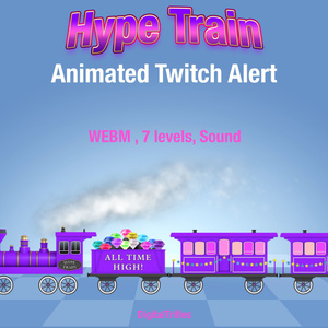 Twitchハイプトレインアラート – アニメーションレトロ機関車のストリームオーバーレイ（VTuber・配信者向け、サウンド付き全7レベル）/ Twitch Hype Train Alerts – Animated Retro Locomotive Stream Overlays for VTubers and Streamers, 7 Levels with Sound