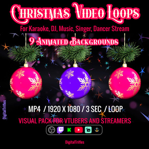 クリスマス動画ループ・配信背景・ステージ演出9種（VTuber・配信者・DJ・VJ・歌配信・カラオケ向け）/ Christmas Video Loops, Stream Backgrounds, 9 Visual Stage FX for VTubers and Streamers, for DJ, VJ, Singing, Karaoke