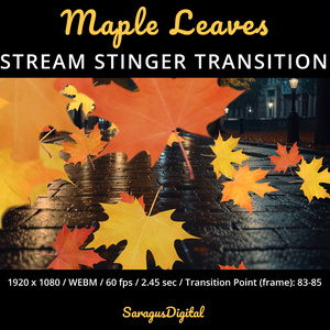 秋の落ち葉トランジション・Twitchスティンガー・紅葉アニメーション配信オーバーレイ/ Autumn Leaves Transition, Fall Twitch Stinger, Animated Stream Overlay with Maple Leaves