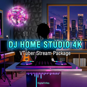 VTuber向け 配信素材 DJホームスタジオセット 4K背景 WEBMオーバーレイ OBS対応 YouTube・Twitch / DJ Home Studio Stream Package, Animated Music VTuber Background & Overlays for OBS, Twitch, YouTube, 4K