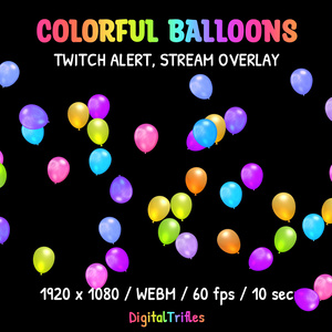 配信素材 カラフルバルーン アニメーションアラート フルスクリーンオーバーレイ VTuber向け OBS対応 Twitch・YouTube / Colorful Balloons Animated Stream Alert, Fullscreen Overlay for Streamers & VTubers, Twitch, YouTube, OBS