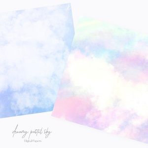 夢かわいいパステル虹色雲空の背景画像素材｜幻想的ファンタジー背景素材