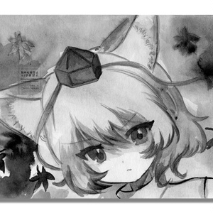 [원화] 이누아시리(A5 사이즈/흑백 수채화)