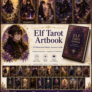 Elf Tarot Artbook｜Fantasy Tarot Collection (23 Cards)　紫の幻想世界を旅する、Elfのタロットアート作品集。 全23枚に込めた物語をお楽しみください。