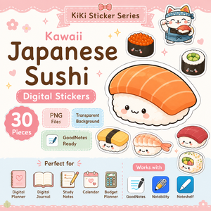 かわいい日本のお寿司デジタルステッカー30枚｜PNG素材｜GoodNotes・Notability・Noteshelf対応｜デジタル手帳