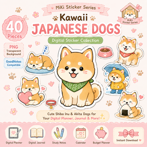 かわいい日本犬デジタルステッカー40枚｜柴犬・秋田犬｜GoodNotes・Notability・Noteshelf対応PNGステッカー