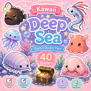 かわいい深海魚デジタルステッカー40枚セット｜GoodNotes・デジタルプランナー対応PNG素材