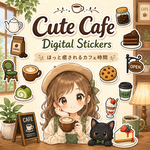 カフェデジタルステッカー コーヒー スイーツ ティー ベーカリー GoodNotes Notability対応 PNG素材