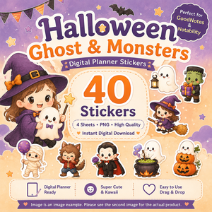 ハロウィン ゴースト モンスター デジタルステッカー 40枚 PNG 手帳デコ GoodNotes Notability対応