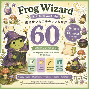 魔法使いカエル PNGイラスト素材60点｜魔法・キノコ・Potion・Witchcoreのかわいいデジタル素材