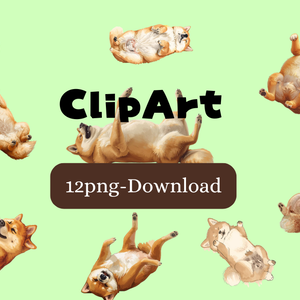 Heso-ten Shiba Inu Clipart｜へそ天柴犬クリップアート12点セット（Cute Sleeping Dog Illustration）PN