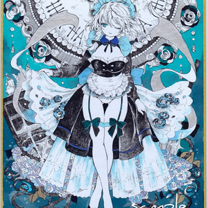 R*様 オリジナル 手描きイラスト 小色紙サイズ 手描きイラスト オリジナルイラスト 小色紙 うさ耳フード - メルカリ