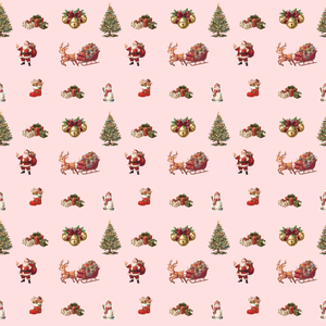 アンティーク風クリスマス・シームレスパターン（デジタルペーパー / ピンク背景）