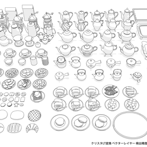 珈琲/紅茶/緑茶/菓子3D素材257点セット