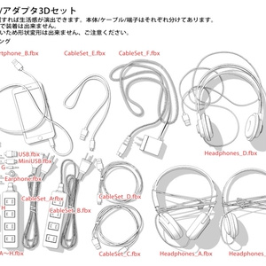 ヘッドホン/ケーブル/アダプタ3Dセット