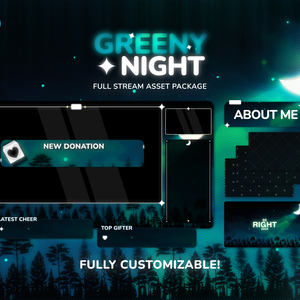 【動く配信画面/フルセット】深緑の夜「Greeny Night」Cozy & Chill 配信オーバーレイパッケージ / Greeny Night Stream Package (商用利用可)