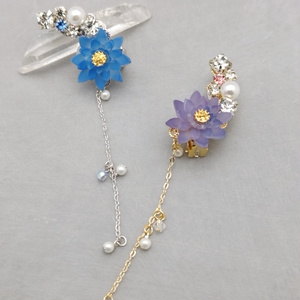 狐の嫁入り 青彼岸花柄の狐面と鬼灯と彼岸花傘の和風ピアス イヤリング