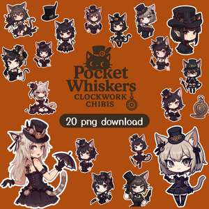 Pocket Whiskers Clockwork Chibis｜ゴシック＆クロックワーク風チビ猫クリップアート（デジタル素材)