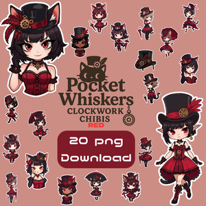 Pocket Whiskers Clockwork Chibis R1｜ゴシック＆クロックワーク風チビ猫クリップアート（デジタル素材)