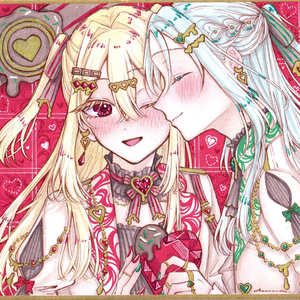 手描きイラスト オリジナル 「花に込めて」 原画 創作 女の子