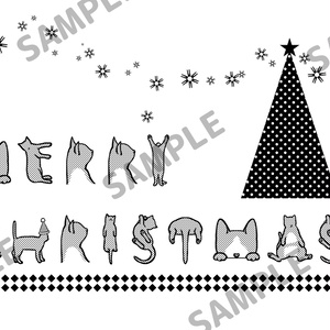 猫文字クリスマスカード（モノクロ）