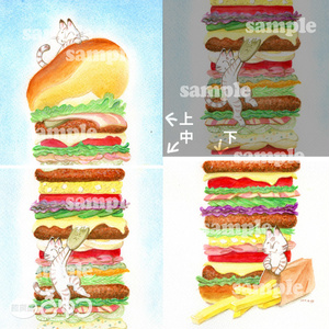 【直】イラスト原画「ハンバーガー山」　フレーム付