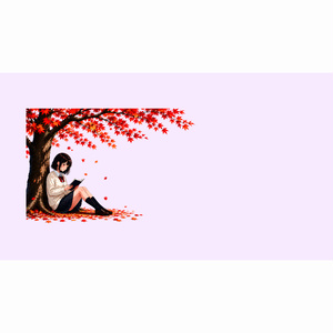 和風イラスト素材｜紅葉の木の下で読書する少女02（6色セット・6000px・JPEG・商用利用可）