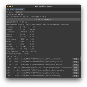 【無料】VRC Build Size Viewer