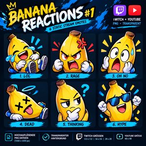 🍌 BANANA REACTIONS #1 – 6 Static Stream Emotes TWITCH & YOUTUBE