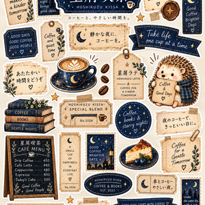 星屑喫茶｜夜カフェステッカー2枚│Hoshikuzu Kissa | 2 Sticker Sheets