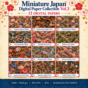 Miniature Japan Vol.3 デジタルペーパー｜ミニチュア日本12柄｜桜・神社・祭り・日本庭園｜スクラップブック・背景素材
