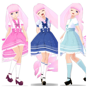 【Vroid】セーラーワンピ＆パンプス　3色セット