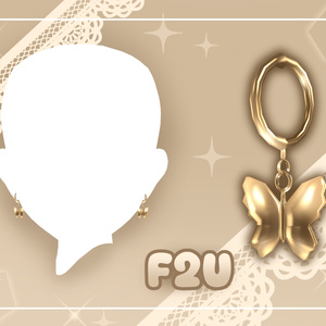 F2U - Gold Butterfly Earring (MMD, FBX)