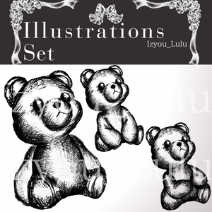 【商業利用可 Flames & Parts】 USD3$~Gothic ゴシック teddy bear Ⅱ. monochrome3 sets. [Commercial use available]　