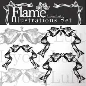【商業利用可 Flame】 USD3$~ Gothic ゴシック devil cross Heart Black 3sets.
