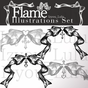 【商業利用可 Flame】 USD3$~ Gothic ゴシック devil cross Heart Black 2sets.
