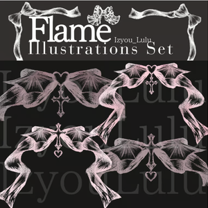 【商業利用可 Flame】 USD3$~ Gothic ゴシック devil cross Heart Pink 2sets.