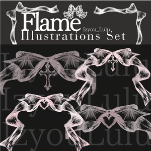 【商業利用可 Flame】 USD3$~ Gothic ゴシック devil cross Heart Pink 2sets.No,2