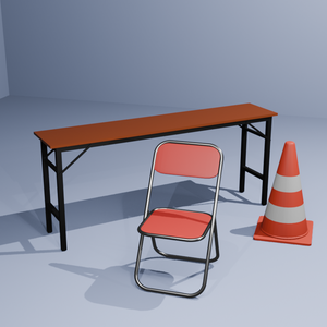 折りたたみ椅子・折りたたみ長机・カラーコーン(3Dゲームアセット)